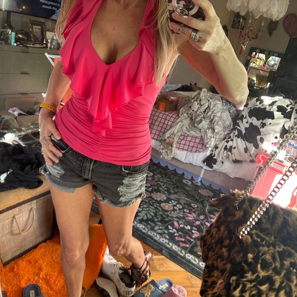 Pink Ruffled Women's Top Bebe vintage XS - Picture 7 of 14